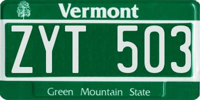 VT license plate ZYT503