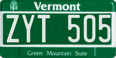 VT license plate ZYT505