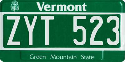 VT license plate ZYT523