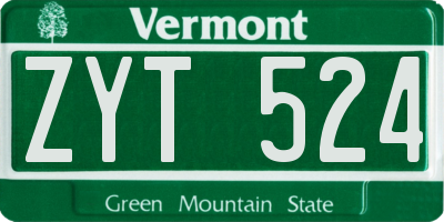 VT license plate ZYT524