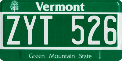 VT license plate ZYT526