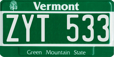 VT license plate ZYT533