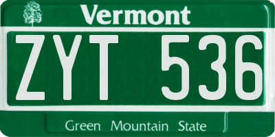 VT license plate ZYT536