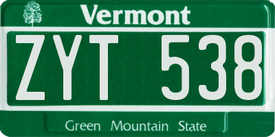 VT license plate ZYT538