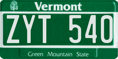 VT license plate ZYT540