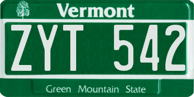 VT license plate ZYT542