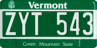 VT license plate ZYT543