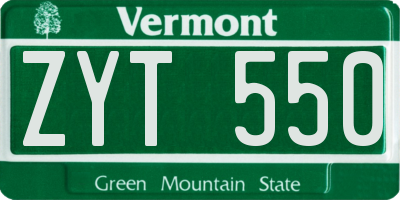 VT license plate ZYT550