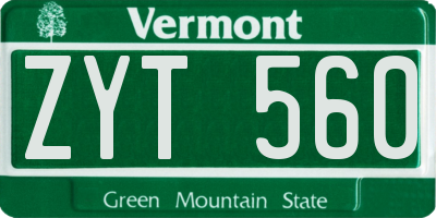 VT license plate ZYT560