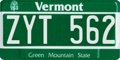 VT license plate ZYT562