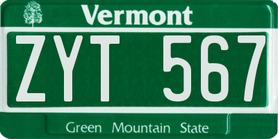 VT license plate ZYT567