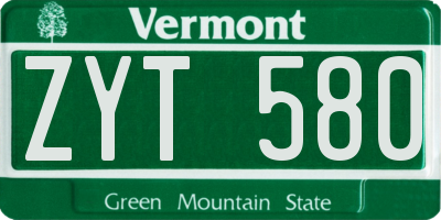 VT license plate ZYT580