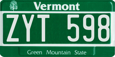 VT license plate ZYT598