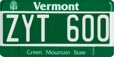 VT license plate ZYT600