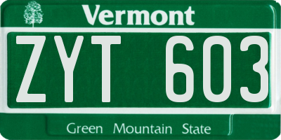 VT license plate ZYT603