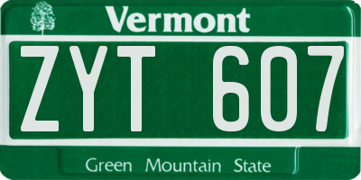VT license plate ZYT607