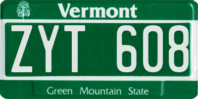 VT license plate ZYT608