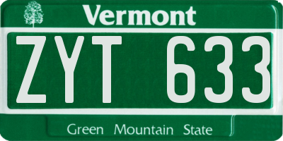 VT license plate ZYT633