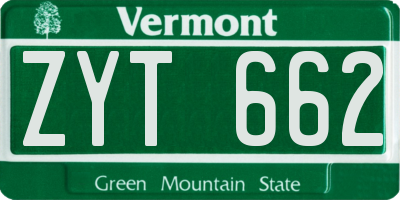 VT license plate ZYT662