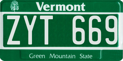 VT license plate ZYT669