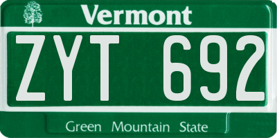 VT license plate ZYT692