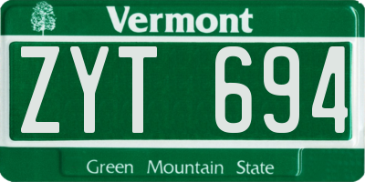 VT license plate ZYT694