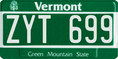 VT license plate ZYT699