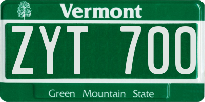 VT license plate ZYT700