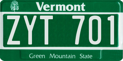 VT license plate ZYT701