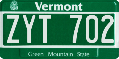 VT license plate ZYT702