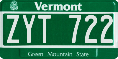 VT license plate ZYT722