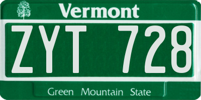 VT license plate ZYT728
