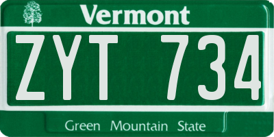 VT license plate ZYT734