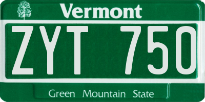 VT license plate ZYT750