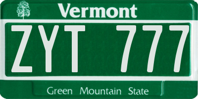 VT license plate ZYT777