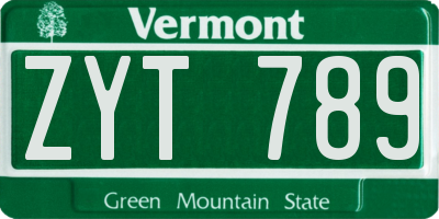 VT license plate ZYT789