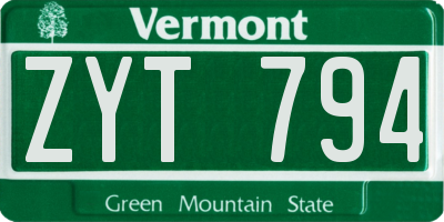 VT license plate ZYT794