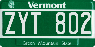 VT license plate ZYT802