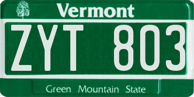 VT license plate ZYT803