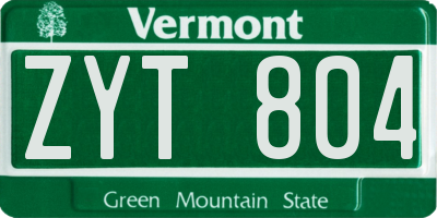 VT license plate ZYT804