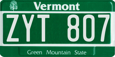 VT license plate ZYT807