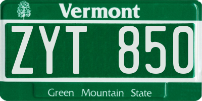 VT license plate ZYT850