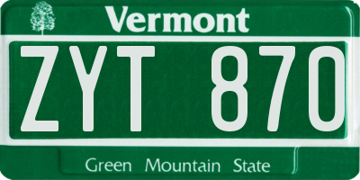 VT license plate ZYT870