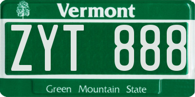 VT license plate ZYT888
