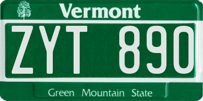 VT license plate ZYT890