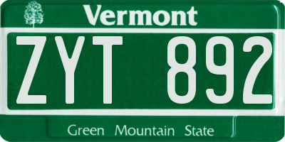 VT license plate ZYT892