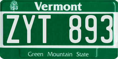 VT license plate ZYT893