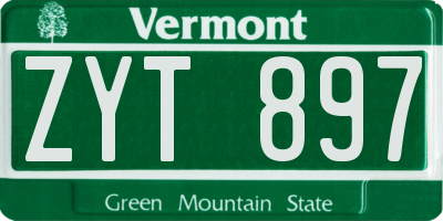 VT license plate ZYT897
