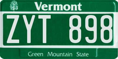 VT license plate ZYT898