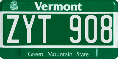 VT license plate ZYT908